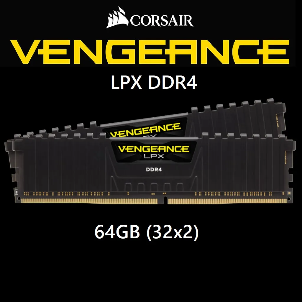 Corsair VENGEANCE LPX DDR4 64GB (2x32GB) 3200MHz CL16 Intel XMP 2.0 Computer Memory - Black (CMK64GX4M2E3200C16)