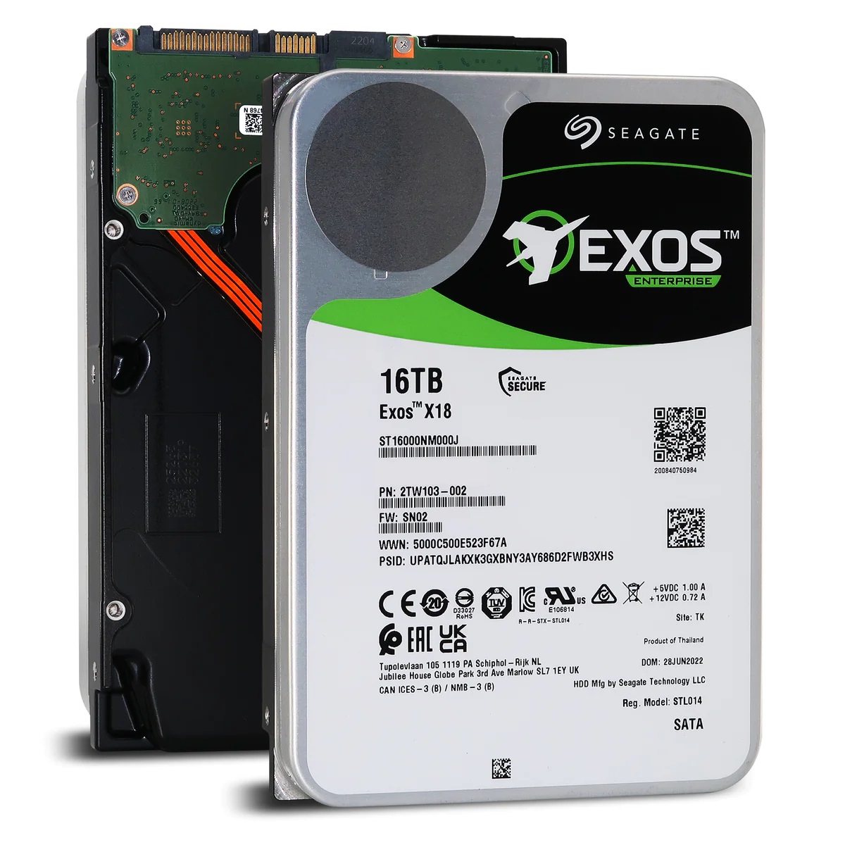 ST16000NM000J Seagate Exos X18 16TB Enterprise HDD - CMR 3.5 Inch Hyperscale SATA 6Gb/s, 7200 RPM, 512e and 4Kn FastFormat, Low Latency with Enhanced Caching (ST16000NM000J)