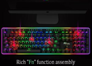 RK ROYAL KLUDGE RK918 Wired Mechanical Keyboard Blue Switch, RGB Backlit with Large LED Surrounding Side Illumination , Full Size 108 Keys , 100% Anti-Ghosting , Fully Programable - BLACK