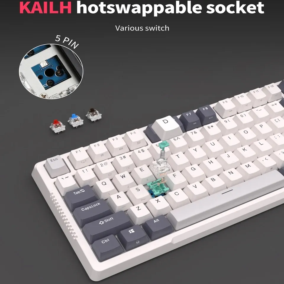 RK ROYAL KLUDGE H81 RGB Wireless Gaming Mechanical Keyboard BLUE Switch, Triple Mode Connectivity 2.4Ghz/BT5.1/USB-C ;  Control Knob , Gasket Mounted ; 75% Layout Hot Swappable 81 Keys - WHITE NIGHT RGB Wireless Mechanical Keyboard BLUE Switch