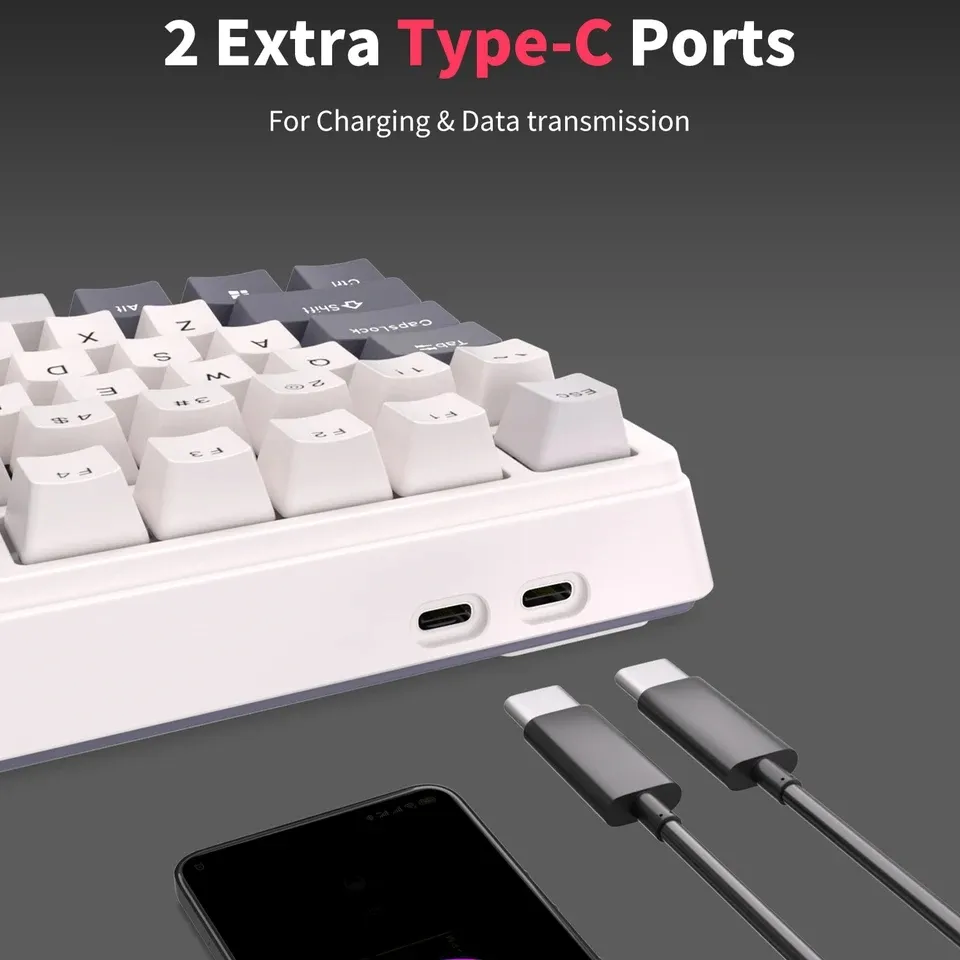 RK ROYAL KLUDGE H81 RGB Wireless Gaming Mechanical Keyboard BLUE Switch, Triple Mode Connectivity 2.4Ghz/BT5.1/USB-C ;  Control Knob , Gasket Mounted ; 75% Layout Hot Swappable 81 Keys - WHITE NIGHT RGB Wireless Mechanical Keyboard BLUE Switch