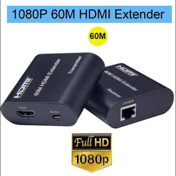 1080p HDMI Extender Converter 60M By RJ45 Cat6 Cat5e Ethernet Network Cable for PS4 Set Top Box Camera PC Laptop To TV Projector HDMI Extender Converter 60M