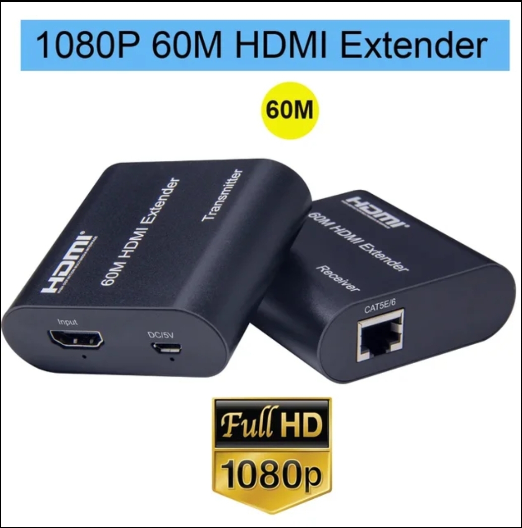 1080p HDMI Extender Converter 60M By RJ45 Cat6 Cat5e Ethernet Network Cable for PS4 Set Top Box Camera PC Laptop To TV Projector HDMI Extender Converter 60M