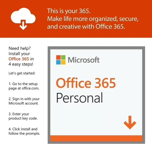 Microsoft Office 365 Personal - Product Key - 1 Account 5 Devices - 1Year