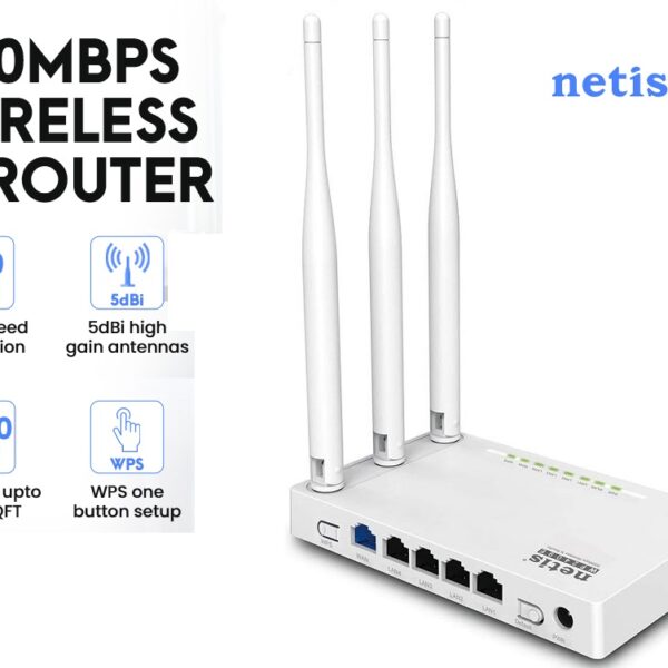 WF2409E 300Mbps High-Speed Wireless N Router | Smart 3 x 5dBi High Gain Antennas with Parental Control for Computers, Smartphones, Wireless Cameras High-Speed Wireless N Router 3 Antennas