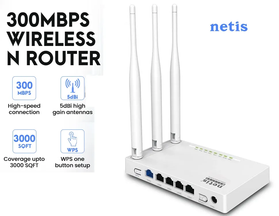 et5uie568i WF2409E 300Mbps High-Speed Wireless N Router | Smart 3 x 5dBi High Gain Antennas with Parental Control for Computers, Smartphones, Wireless Cameras High-Speed Wireless N Router 3 Antennas