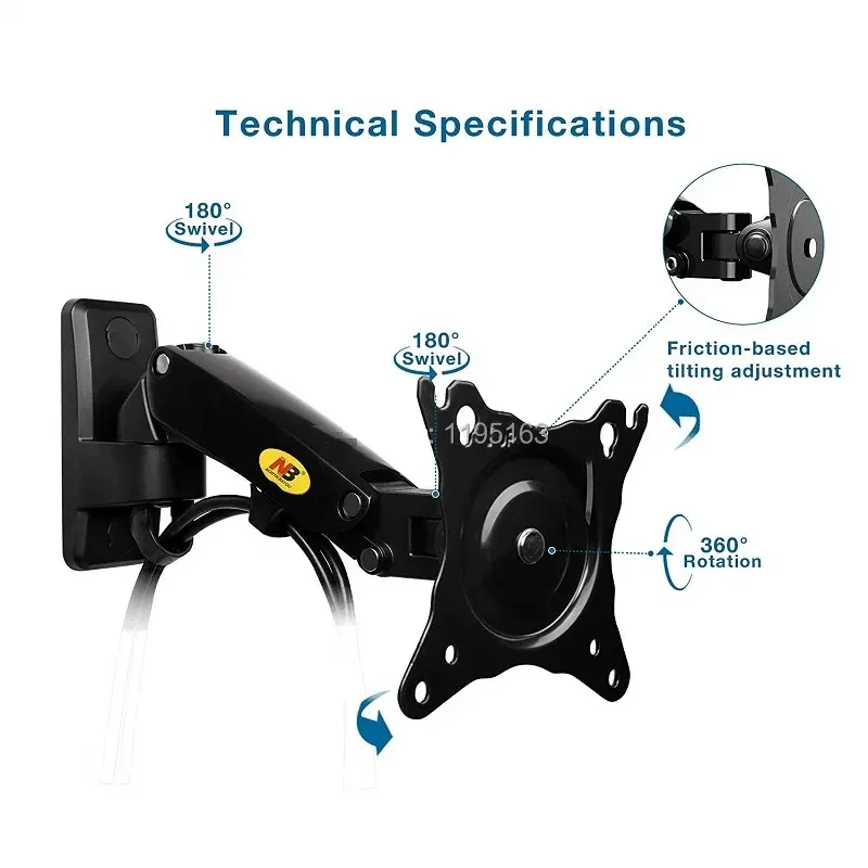 Wall Mount Bracket Arm for LED LCD TV Screen Monitor  - Full Motion Articulating Swivel for 17" ~ 27" Inch Monitors with Adjustable Gas Spring  Wall Mount Bracket Arm Monitor Screen