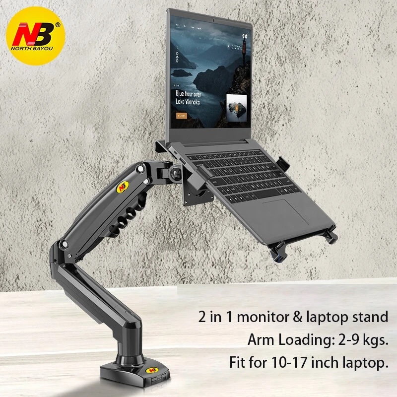2 in 1 : F80 + FP-2 for 17" ~ 30" Monitor + 10" ~ 17" Laptop Desktop Holder Notebook Computer Mount Stand Laptop Clamp Monitor Laptop Holder Mount Stand Clamp