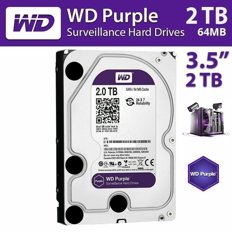 s-l1600 (28) Western Digital Purple 2TB Surveillance Hard Disk Drive – 5400 RPM Class SATA 6 Gb/S - 3.5 Inch – Designed For 24×7 Systems – Supports Up To 64 HD CCTV Cameras Purple 2TB Surveillance Hard Disk Drive