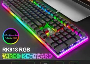 RK ROYAL KLUDGE RK918 Wired Mechanical Keyboard Blue Switch, RGB Backlit with Large LED Surrounding Side Illumination , Full Size 108 Keys , 100% Anti-Ghosting , Fully Programable - BLACK Mechanical Keyboard Blue Switch RGB Programable