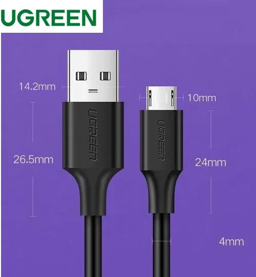 UGreen USB 2.0 A To Micro USB Cable Nickel Plating - 1m (Black) - Charging & Data transfer for Smartphones ,Tablets and Cameras