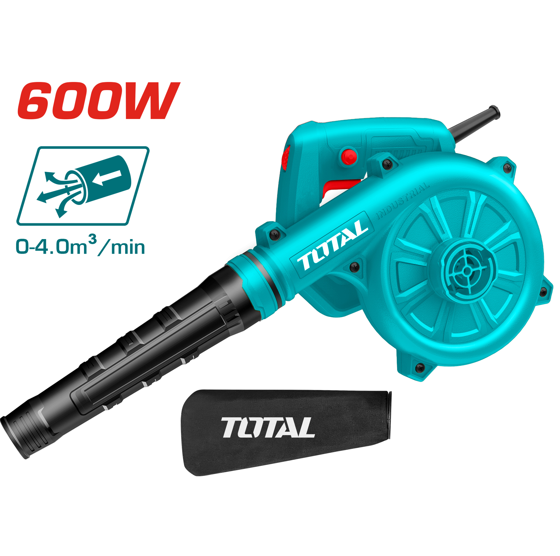 TOTAL Aspirator Blower 650W (Corded) - Variable speed control - 0-4.0m³/min Blowing rate - No-load speed 0-16000rpm -2m Cable length  Aspirator Blower 650W Variable speed control TOTAL Aspirator Blower 650W (Corded) - Variable speed control - 0-4.0m³/min Blowing rate - No-load speed 0-16000rpm -2m Cable length Aspirator Blower 650W Variable speed control