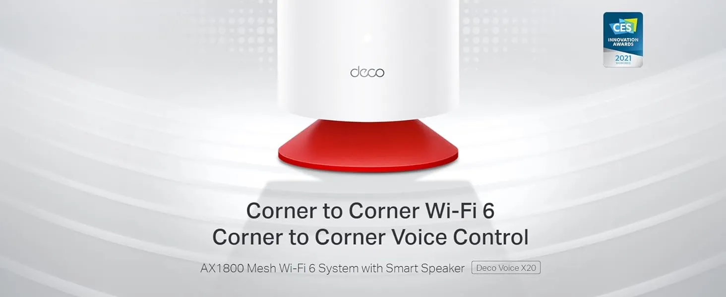 TP-Link Deco Voice X20 AX1800 Whole Home Mesh Wi-Fi 6 System with Alexa Built-In, Dual-Band Wi-Fi, Gigabit Ports, Coverage up to 4000 ft2 ,1.5 GHz Quad-Core CPU, HomeShield Security, Pack of ONE Whole Home Mesh Wi-Fi 6 System