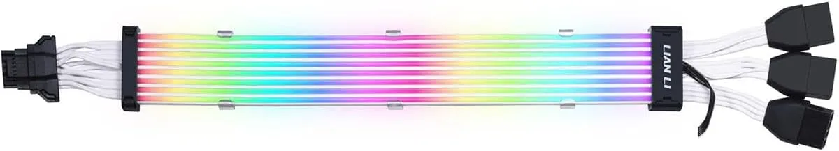 Lian Li Strimer Plus ARGB V2 168-8 VGA power cable PW168-8PV2- Supports motherboard 24-pin, GPU dual 8-pin, and GPU triple 8 pin - 12 Volts -  600 watts - BLACK  Lian Li ARGB VGA Power Cable