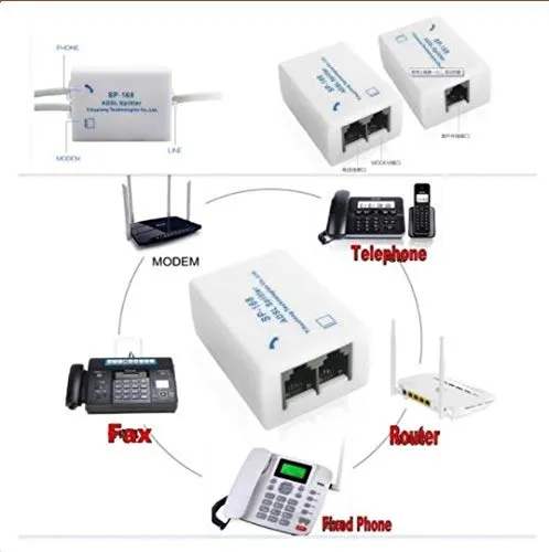 Version 1.0.0 ADSL Splitter/ADSL Filter/DSL Filter RJ11 for Landline Telephone and Broadband Modem Box - 3 Jacks ADSL Splitter Filter RJ11 for Landline