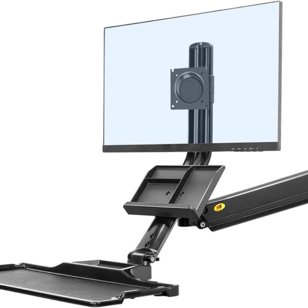Sit Stand Workstation Wall Mount Height Adjustable Sit-Stand Converter for 22” -32” Screens with Keyboard Tray, VESA 75/100, Load Capacity from 3 – 9 kg Sit-Stand Workstation Wall Mount Keyboard Tray