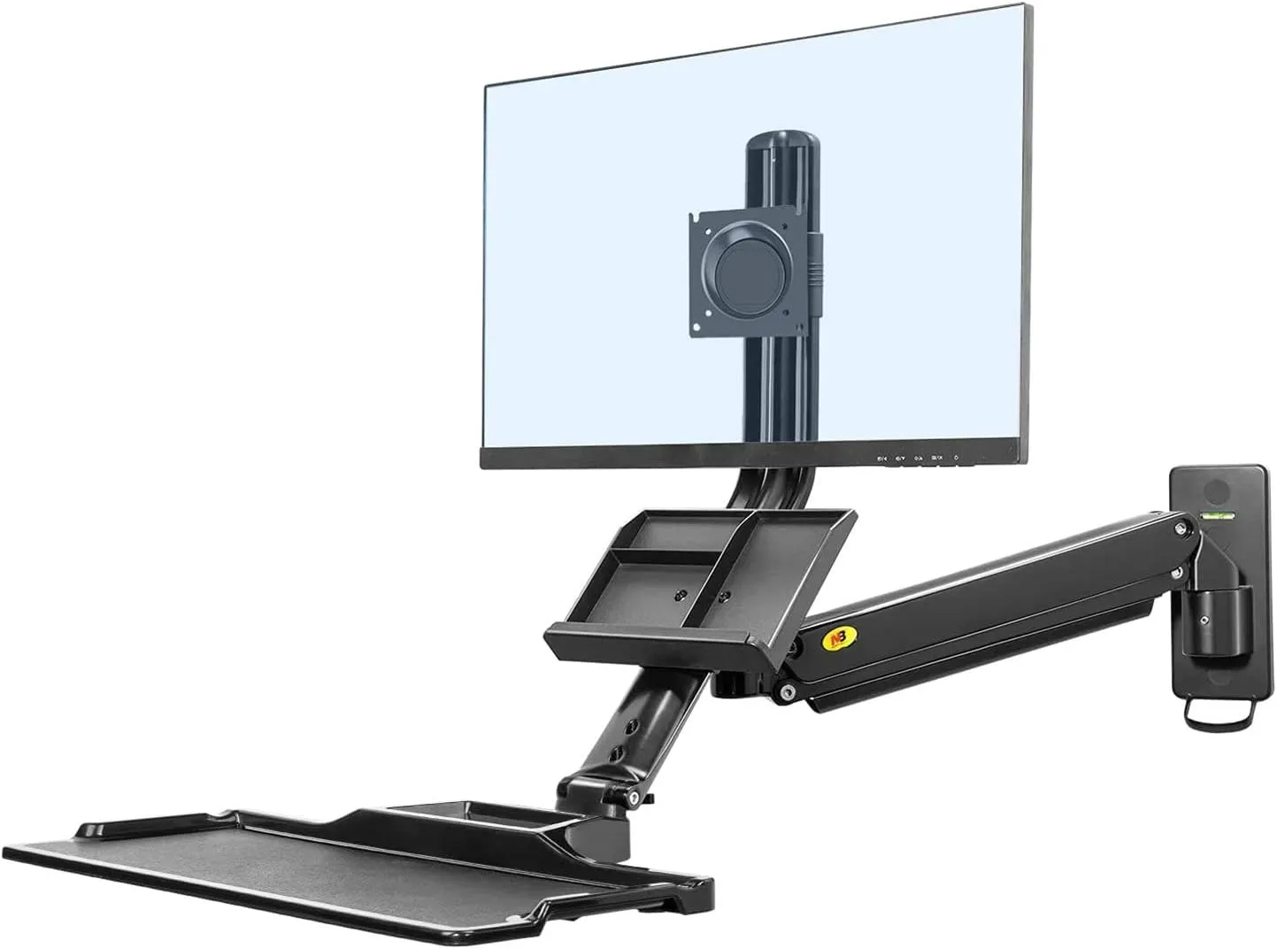 Sit Stand Workstation Wall Mount Height Adjustable Sit-Stand Converter for 22” -32” Screens with Keyboard Tray, VESA 75/100, Load Capacity from 3 – 9 kg Sit-Stand Workstation Wall Mount Keyboard Tray