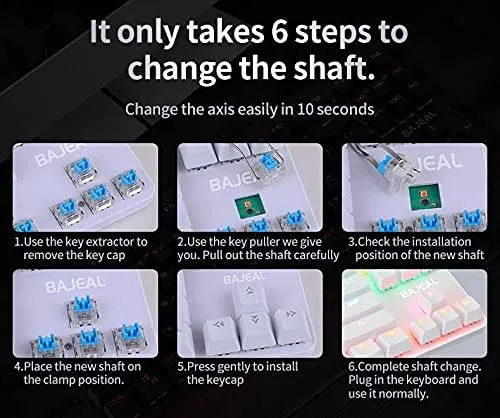 XUNFOX K80 Mechanical Gaming Keyboard, Blue Switch Mechanical Keyboard Wired with 87 RGB Backlit Keys for Gaming PINK & WHITE  Blue Switch Mechanical Gaming Keyboard O