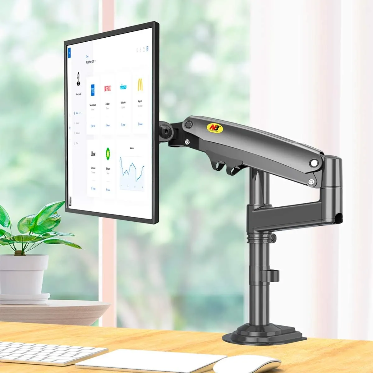 Monitor Desk Mount Long Arm for Monitors from 22" - 35" / Bracket Load 2-12 Kgs; Ultra Wide Full Motion Swivel Height Adjustable Monitor Stand H100 Monitor Stand Desk Mount Arm 22"-35"