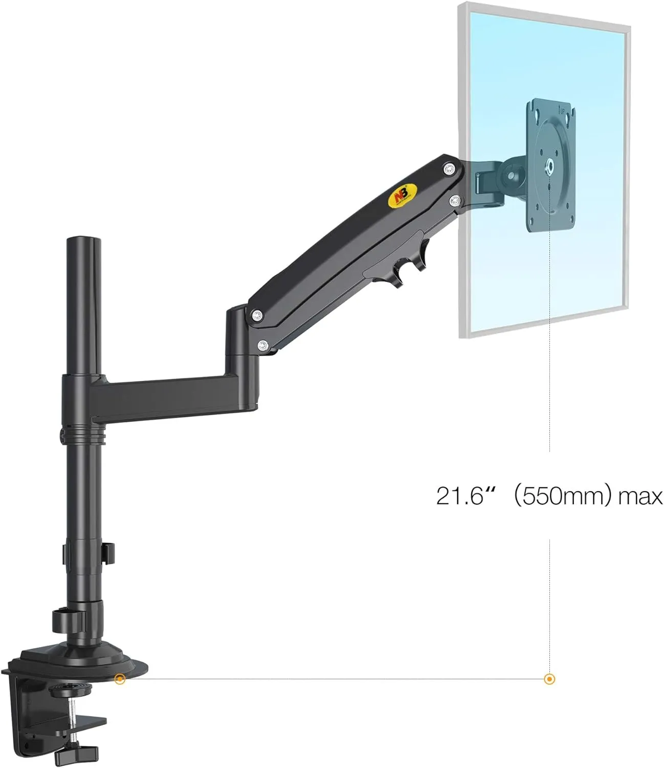 Monitor Desk Mount Long Arm for Monitors from 22" - 35" / Bracket Load 2-12 Kgs; Ultra Wide Full Motion Swivel Height Adjustable Monitor Stand H100 Monitor Stand Desk Mount Arm 22"-35"