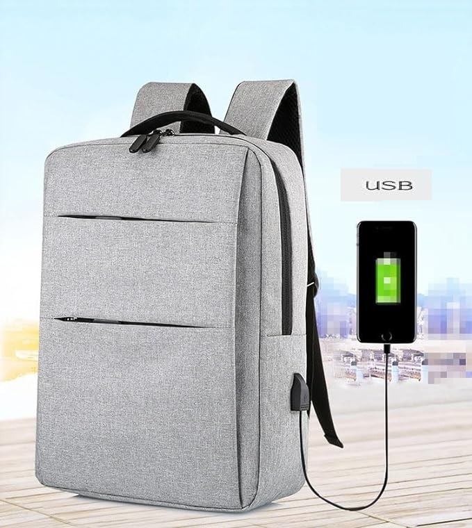Laptop Backpack - for Tablets & Laptops up to 15.6" - Waterproof - Electronics Protection  - Scratchproof - Travel Friendly - Organized Compartments - USB Charge Port - Slim Casual Business Design - Heavy Duty - 42 x 12 x 30 cm - GREY GREY Laptop Backpack Waterproof Electronics Protection