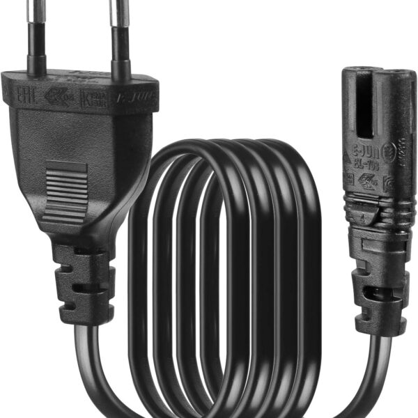 EU 2- Slot Power Cable Euro Plug to IEC320 C7 Figure 8 Non-Polarized 2 Prong European Power Cord  1.5 meter for TV, PS3, PS4, Computers, Printers Power Cable IEC320 2-Slot Prong Non-Polarized