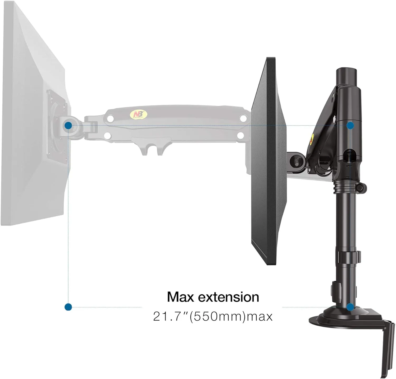 Monitor Desk Mount Long Arm for Monitors from 22" - 35" / Bracket Load 2-12 Kgs; Ultra Wide Full Motion Swivel Height Adjustable Monitor Stand H100 Monitor Stand Desk Mount Arm 22"-35"