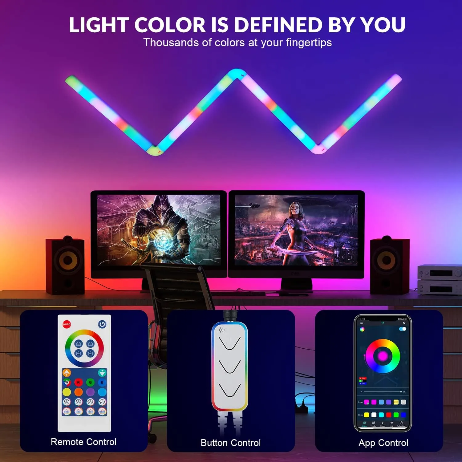 Glide Led Wall Lights, Smart RGBIC Bar Shape Lights 31 cm Each  – WIFI Connection – Compatible With Google Assistant &  Alexa – App Control  Or Remote Control – Music Sync – For Gaming Room Streaming , Gaming Setup, Home Décor , (4 Bars + 3 Corners ) Glide Led Wall Lights Smart RGBIC Bar