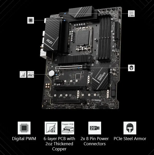 MSI PRO Z790-P WiFi ProSeries Motherboard (Supports 12th/13th Gen Intel Processors, LGA 1700, DDR5, PCIe 5.0, M.2, 2.5Gbps LAN, USB 3.2 Gen2, Wi-Fi 6E, ATX) MSI PRO Z790-P WiFi DDR5 Motherboard