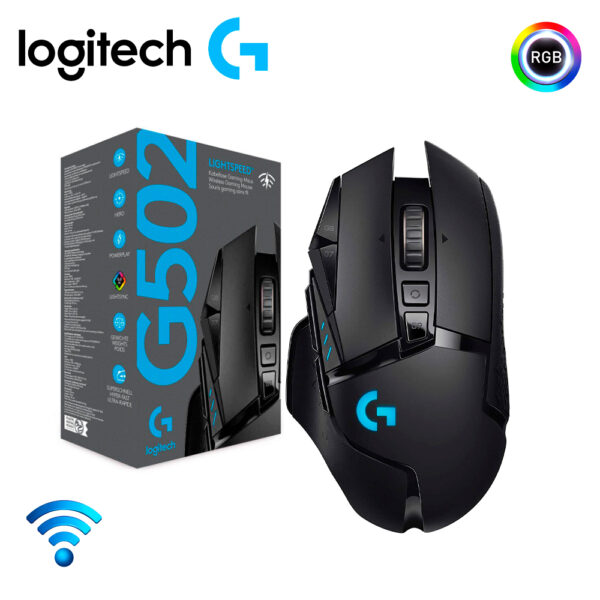Logitech G502 Lightspeed Wireless Gaming Mouse with Hero 25K Sensor, PowerPlay Compatible, Tunable Weights and Lightsync RGB - Black Logitech G502 Lightspeed Wireless Gaming Mouse