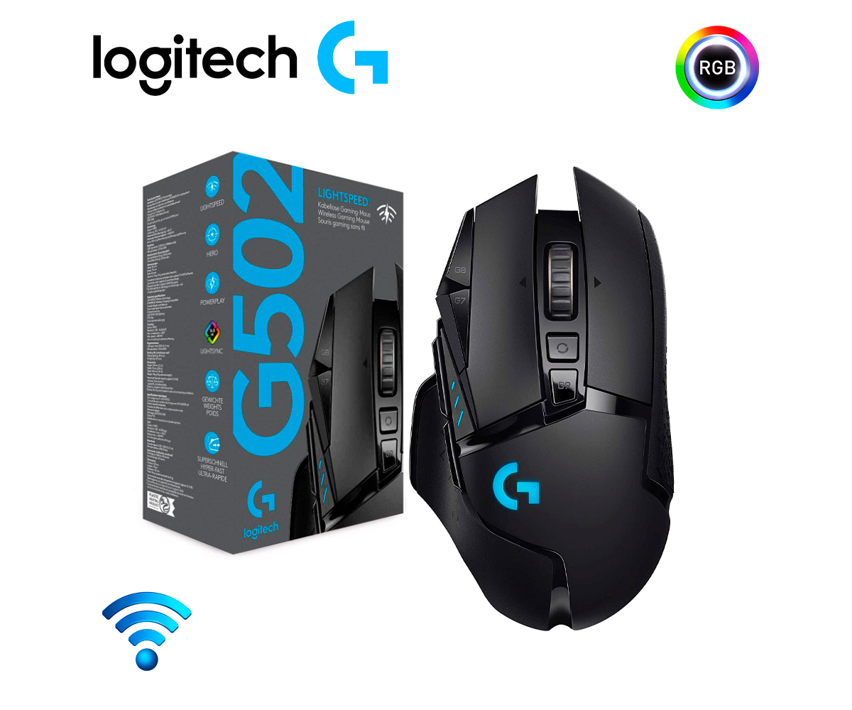 910-005565 Logitech G502 Lightspeed Wireless Gaming Mouse with Hero 25K Sensor, PowerPlay Compatible, Tunable Weights and Lightsync RGB - Black Logitech G502 Lightspeed Wireless Gaming Mouse