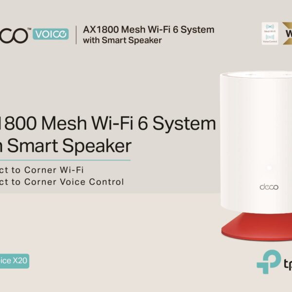 TP-Link Deco Voice X20 AX1800 Whole Home Mesh Wi-Fi 6 System with Alexa Built-In, Dual-Band Wi-Fi, Gigabit Ports, Coverage up to 4000 ft2 ,1.5 GHz Quad-Core CPU, HomeShield Security, Pack of ONE Whole Home Mesh Wi-Fi 6 System