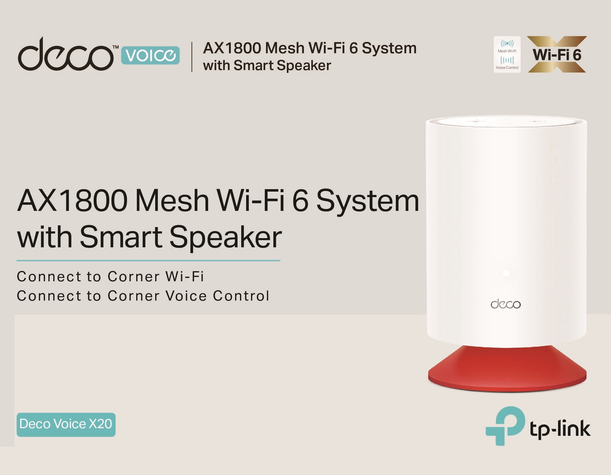 TP-Link Deco Voice X20 AX1800 Whole Home Mesh Wi-Fi 6 System with Alexa Built-In, Dual-Band Wi-Fi, Gigabit Ports, Coverage up to 4000 ft2 ,1.5 GHz Quad-Core CPU, HomeShield Security, Pack of ONE Whole Home Mesh Wi-Fi 6 System