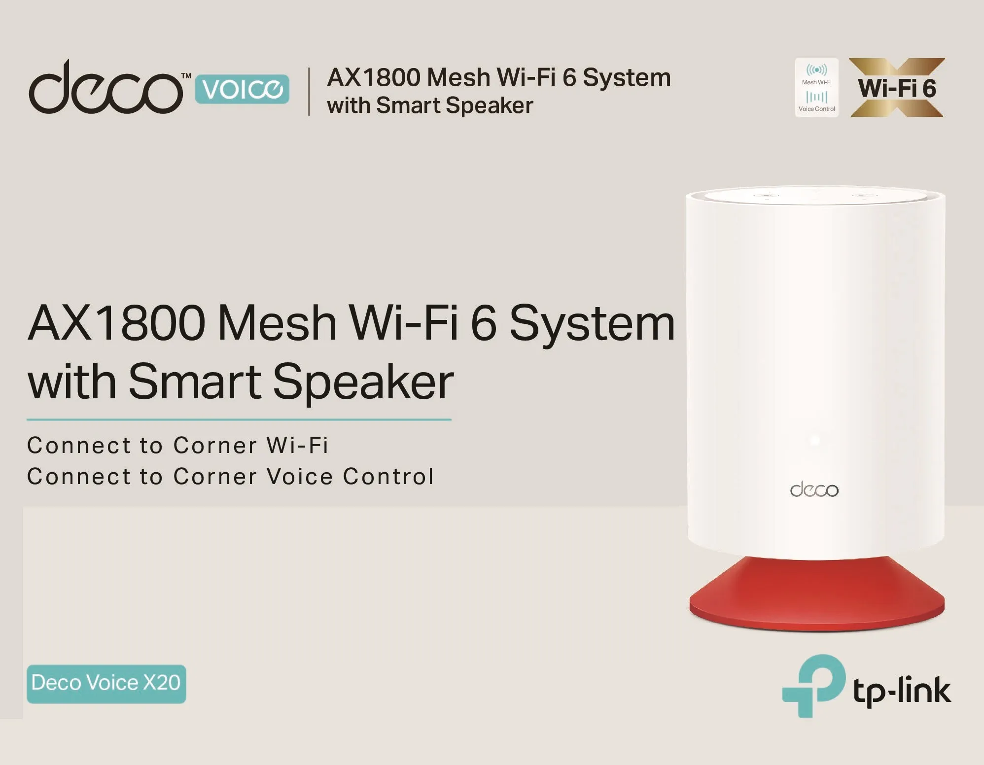 TP-Link Deco Voice X20 AX1800 Whole Home Mesh Wi-Fi 6 System with Alexa Built-In, Dual-Band Wi-Fi, Gigabit Ports, Coverage up to 4000 ft2 ,1.5 GHz Quad-Core CPU, HomeShield Security, Pack of ONE Whole Home Mesh Wi-Fi 6 System