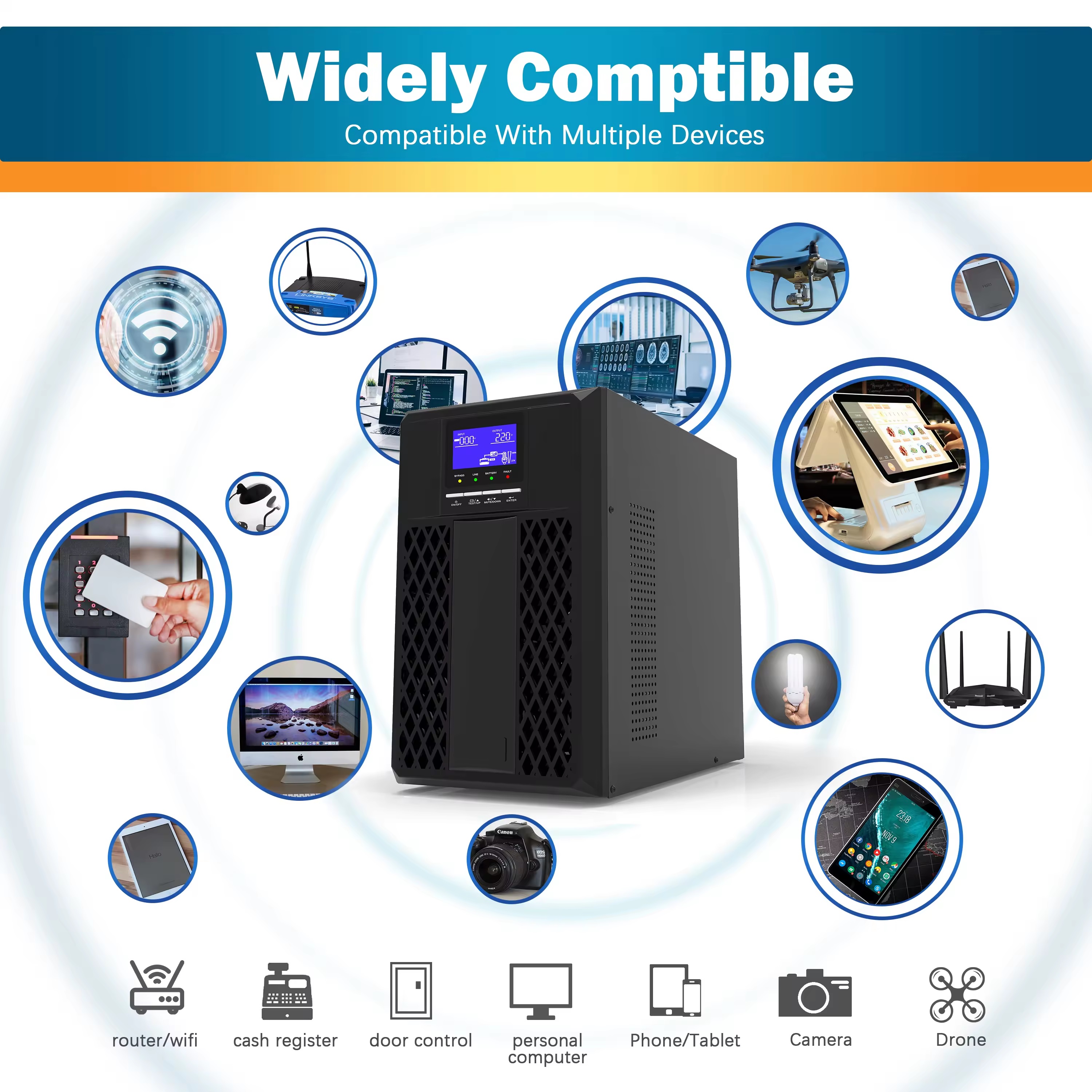 Double-conversion On-line UPS 3000VA / 2700W, 12V / 7AH*6 with Programmable LCD - RS232 , 230VAC, 50 / 60Hz - Built-in OVCD protection , fan lock detection, over temperature detection, overload warning Double-conversion On-line UPS 3000VA 2700W Double-conversion On-line UPS 3000VA / 2700W, 12V / 7AH*6 with Programmable LCD - RS232 , 230VAC, 50 / 60Hz - Built-in OVCD protection , fan lock detection, over temperature detection, overload warning Double-conversion On-line UPS 3000VA 2700W