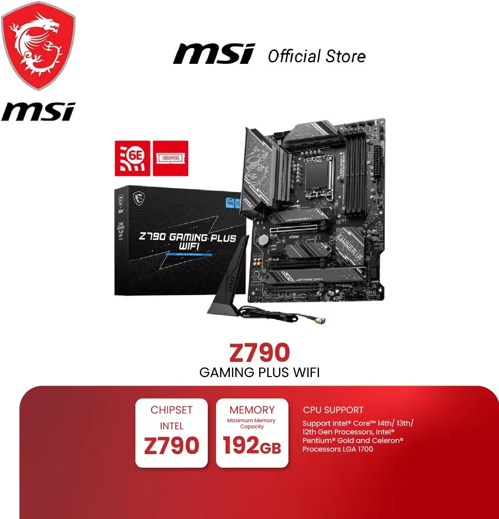 GHKFTHKHK MSI Z790 GAMING PLUS WIFI Motherboard, ATX - Supports Intel 14th, 13th & 12th Gen Core Processors, LGA 1700 - DDR5 Memory Boost 7200+MHz/OC, 1 x PCIe 5.0 x16, 4 x M.2 Gen4, 2.5G LAN, Wi-Fi 6E MSI Z790 GAMING PLUS WIFI Motherboard