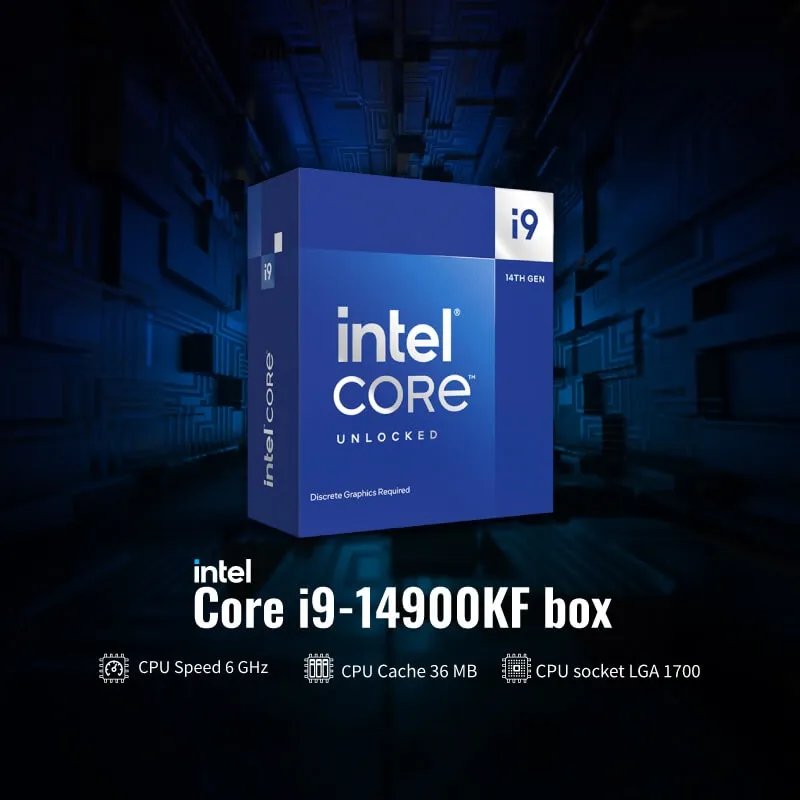 Intel Core i9-14900KF New Gaming Desktop Processor - Core i9 14th Gen 24-Core (8 P-cores + 16 E-cores)) LGA 1700 125W - Up to 6.0 GHz - Unlocked - Boxed CPU - BX8071514900KF Intel Core i9-14900KF 24-Core Boxed CPU