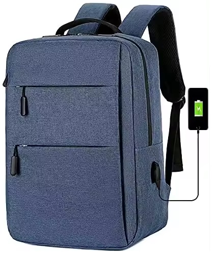 Laptop Backpack - for Tablets & Laptops up to 15.6" - Waterproof - Electronics Protection  - Scratchproof - Travel Friendly - Organized Compartments - USB Charge Port - Slim Casual Business Design - Heavy Duty - 42 x 12 x 30 cm - DENIM BLUE DENIM BLUE Laptop Backpack Waterproof Electronics Protection