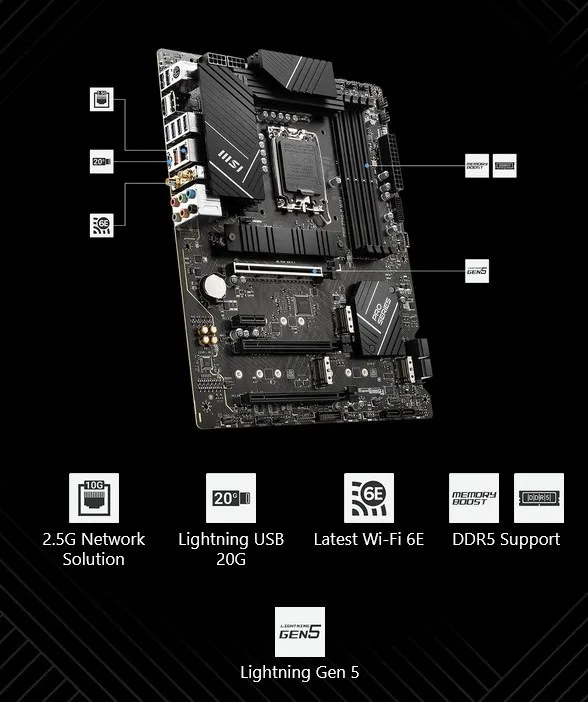 MSI PRO Z790-P WiFi ProSeries Motherboard (Supports 12th/13th Gen Intel Processors, LGA 1700, DDR5, PCIe 5.0, M.2, 2.5Gbps LAN, USB 3.2 Gen2, Wi-Fi 6E, ATX) MSI PRO Z790-P WiFi DDR5 Motherboard