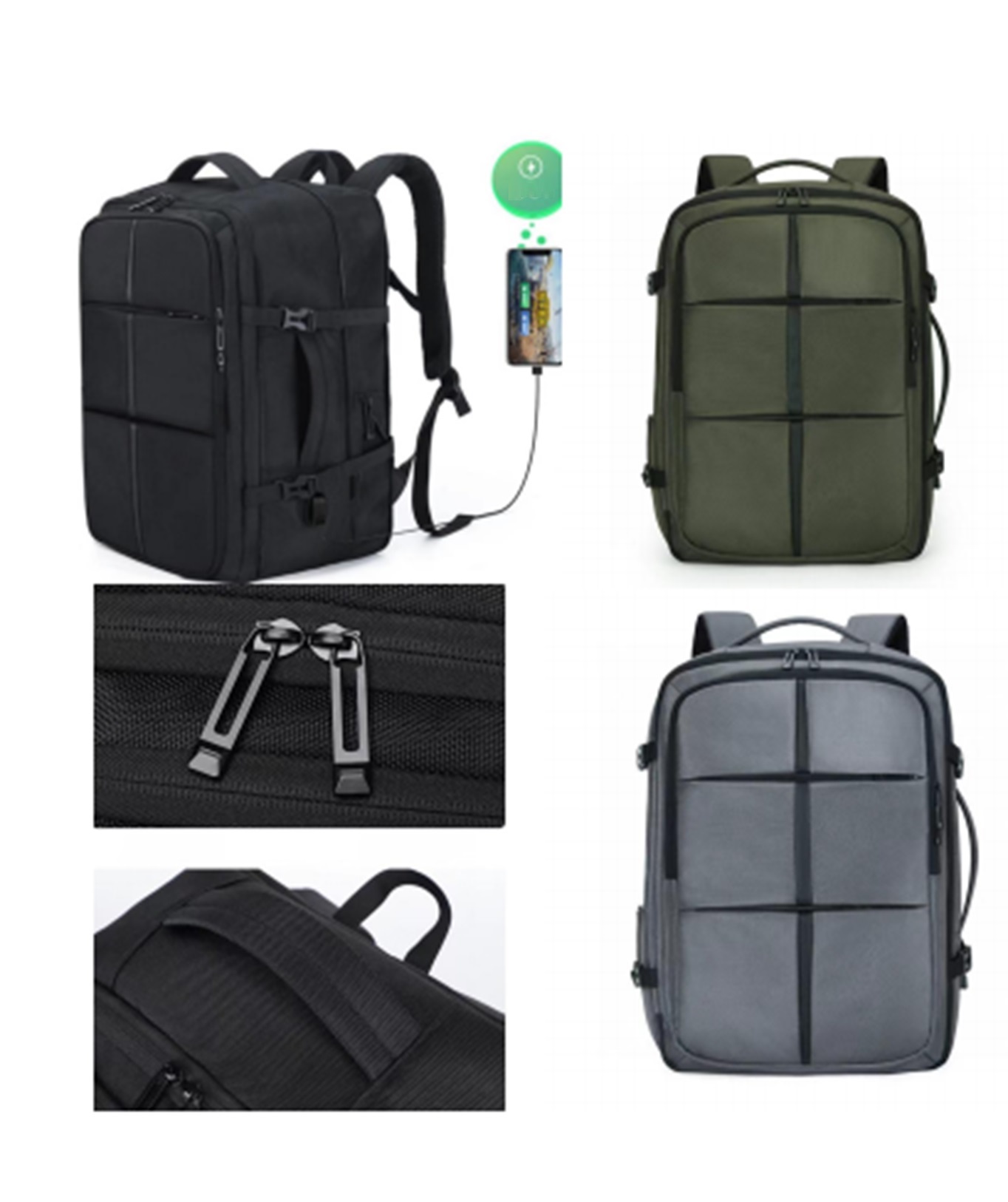 Unisex Multifunction Backpack - Heavily Padded for up to 17.6" Laptop - Expandable - Waterproof - USB Charging Port - Suitable for Travel Carry On , School , Outdoor Sports - Black Expandable Unisex Multifunction 17.6" Laptop Backpack