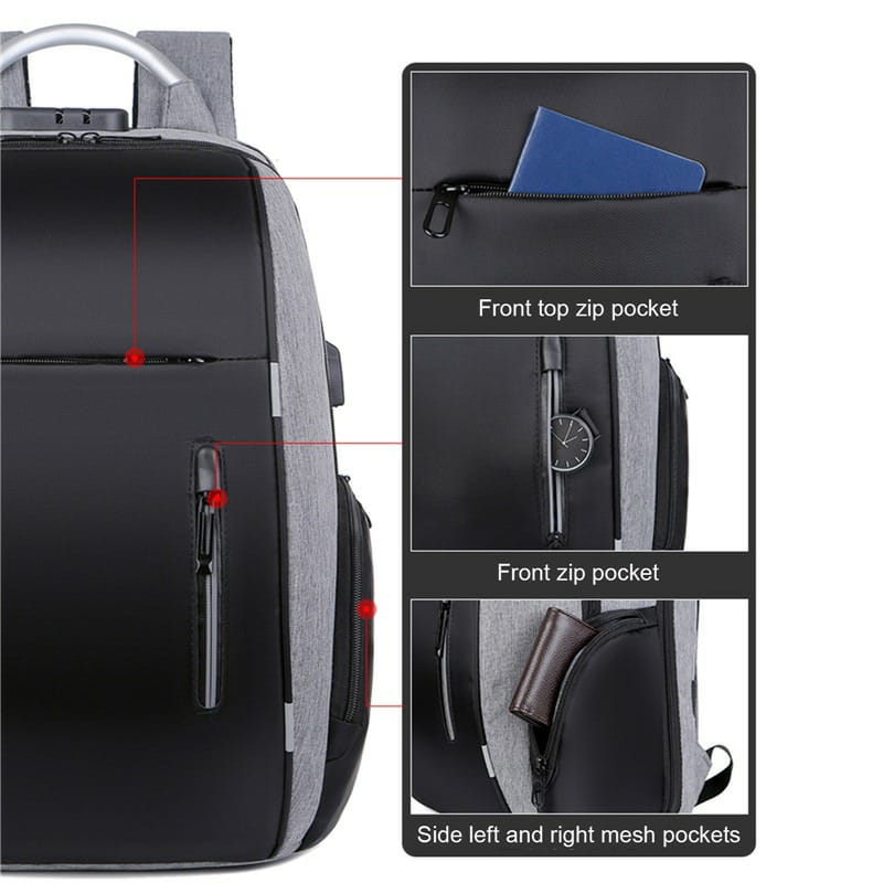  Laptop Backpack  Business / Travel | Expandable |  USB Charging Port | 15.6" | Waterproof | Password Lock Anti-theft | Lightweight | BLACK  BLACK Laptop Backpack Anti-theft Lock