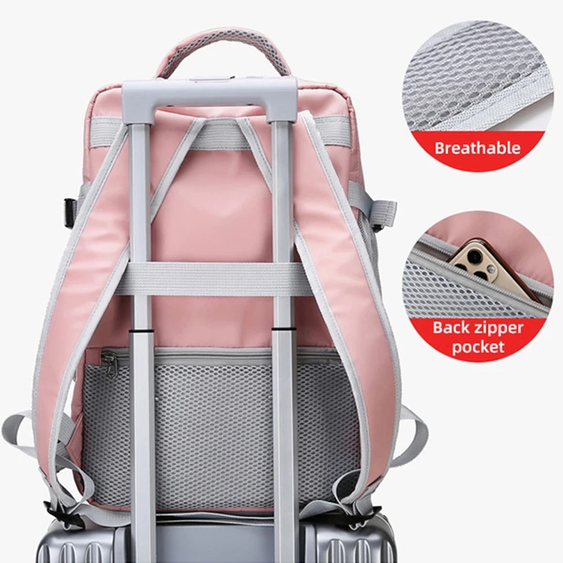 Pink Laptop Backpack - Accommodates Up to 15.6" Laptops & Tablets - Waterproof - Heavily Padded for Sensitive Electronics Protection -  USB Charging Port - Inner Pockets for Wet & Dry Laundry - Luggage Strap -Multifunctional for Hiking , Gym , Travel  Heavy-Duty Waterproof Multifunctional Pink Laptop Backpack