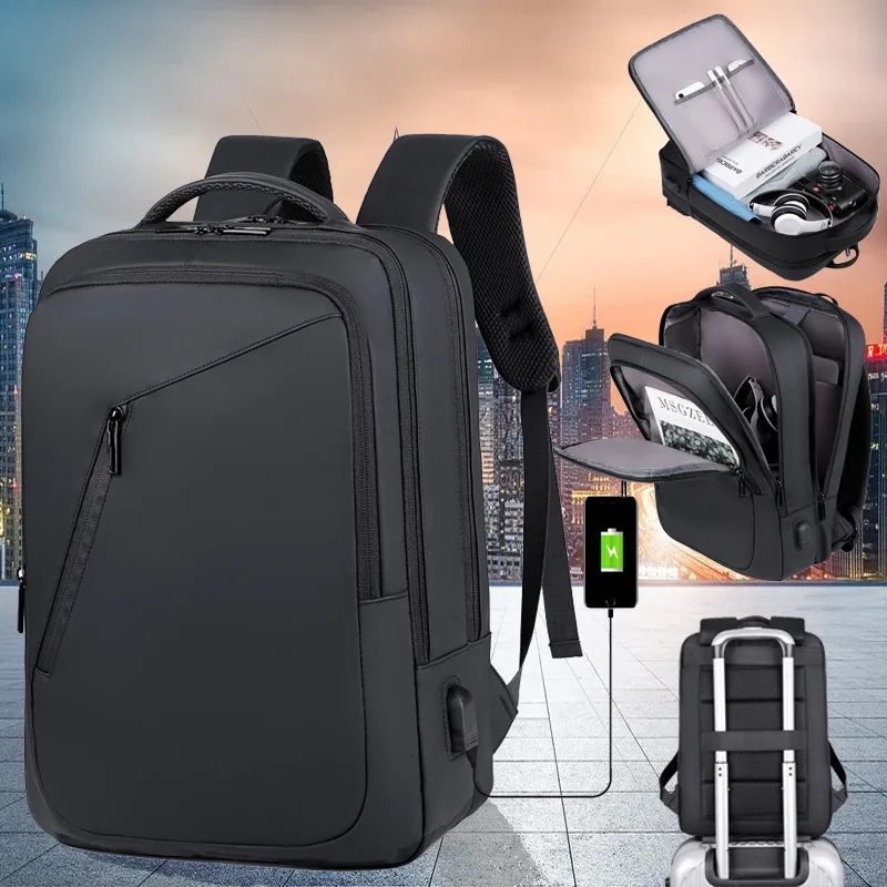 Business Slim Casual Laptop Backpack For Up To 15.6 Inch – Durable Oxford Textile – USB Charging Port – Organized Compartments – Waterproof – Travel Friendly - Electronics Impact Protection - 41 x 12 x 30 cm - BLACK Travel Business Slim Casual Laptop Backpack