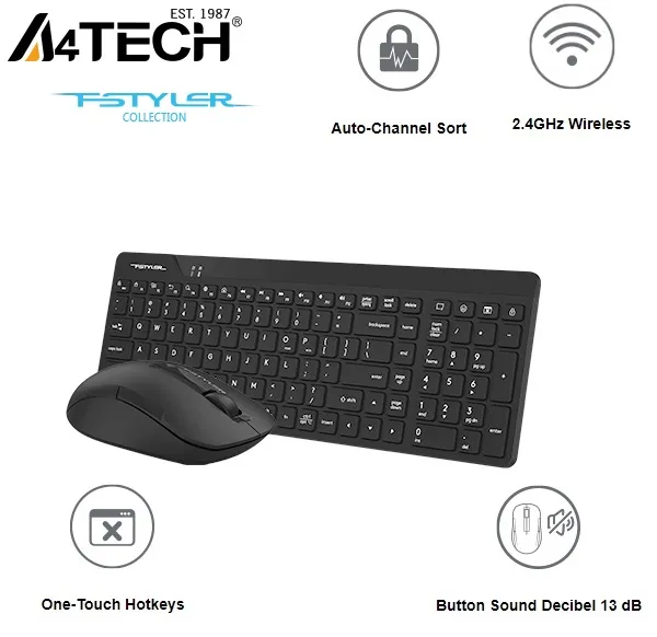 A4TCH FG2300 Air  2.4G Wireless Combo Desktop Keyboard & Mouse - Quiet Key - WIN & MAC  Swap  - Multimedia Hot Keys - Compatible with all devices with a Type-C port as MacBook, Chromebook, etc. Wireless Combo Desktop Keyboard & Mouse