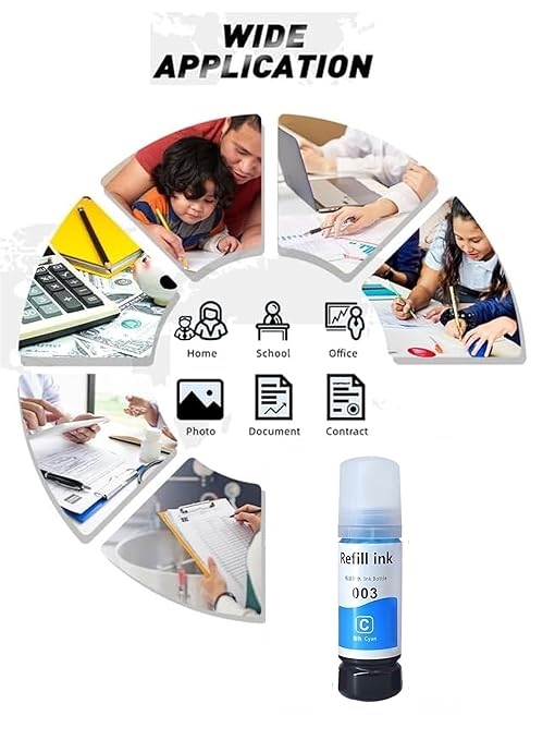 003 Refill Ink Bottle (Cyan) 70 ml , Compatible with Epson EcoTank L3110 /L3101/ L3150 / L4150 / L4160 / L6160 / L6170 / L6190 Printer Models For Epson L3100 L3101 L3108 L3110 L3111 L3115 L3116 L3118 L3119, L3150 L3151 L3152 L3156 L3158 L4150 L4158 L4160 L4168, L5190 L6160 L6161 L6168 L6170 L6171 L6178, L6190 L6191 L6198 L1110For Epson L3100 L3101 L3108 L3110 L3111 L3115 L3116 L3118 L3119, L3150 L3151 L3152 L3156 L3158 L4150 L4158 L4160 L4168, L5190 L6160 L6161 L6168 L6170 L6171 L6178, L6190 L6191 L6198 L1110 Ink Refill for 001/003 Epson EcoTank