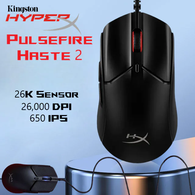 HyperX Pulsefire Haste 2 – Wired Gaming Mouse- Ultra Lightweight, 53g, 8000Hz Polling Rate, Precision Sensor, Hyperflex 2 Cable, Plug and Play | Black - OPEN BOX 