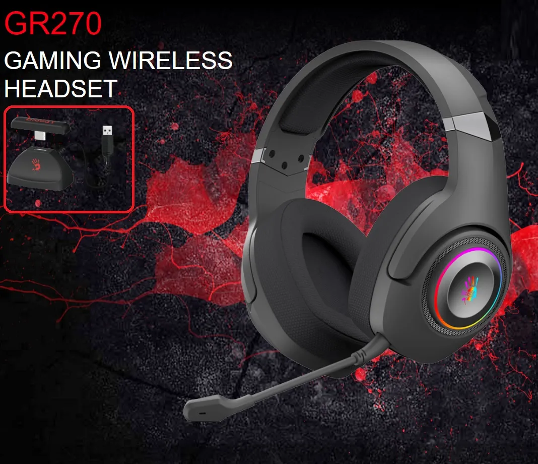 BLOODY RGB GR270-GAMING WIRELESS HEADSET - Gaming grade 2.4GHz transmission - Bluetooth v5.3 - 7.1 Virtual Surround Sound - Φ50 mm Speaker Unit - Type-C Receiver - Anti Interference Dock BLOODY RGB GR270-GAMING WIRELESS HEADSET BLOODY RGB GR270-GAMING WIRELESS HEADSET - Gaming grade 2.4GHz transmission - Bluetooth v5.3 - 7.1 Virtual Surround Sound - Φ50 mm Speaker Unit - Type-C Receiver - Anti Interference Dock BLOODY RGB GR270-GAMING WIRELESS HEADSET