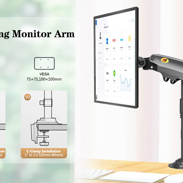 Monitor Desk Mount Long Arm for Monitors from 22" - 35" / Bracket Load 2-12 Kgs; Ultra Wide Full Motion Swivel Height Adjustable Monitor Stand H100 Monitor Stand Desk Mount Arm 22"-35"