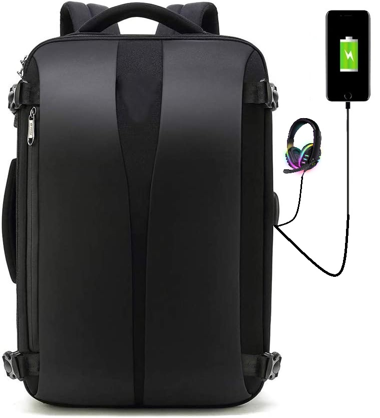 Black Laptop Backpack – Accommodates Up To 15.6″ Laptops & Tablets – Waterproof – Heavily Padded For Sensitive Electronics Protection –  USB Charging Port – Inner Pockets – 34 x 17 x 47 cm – Luggage Strap -Multifunctional For University  , Travel , Business Black Laptop Backpack USB Charging Port