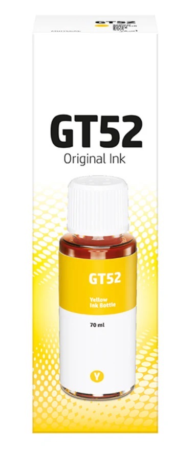 GT52 Yellow Refill Ink Bottle for HP DeskJet Gt5800 series , Tank 110 series , Tank 300 / 400 series , Smart Tank 500 / 600 series - 70 ml GT52 Yellow Refill Ink Bottle